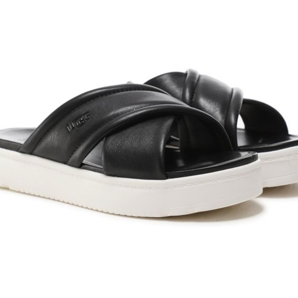 UGG Zayne Crossband Leather Black Platform Slide Sandals Size 9 Women Flat Shoes